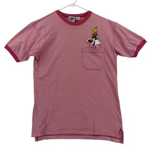 Vintage ACME Clothing Co Shirt Mens Small Pink Stripe Tweety Sylvester Pocket